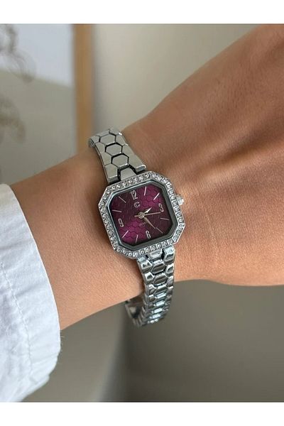 RoseandRoses Persy Honeycomb Dial Women's Wrist Watch Silver (Burgundy Dial)