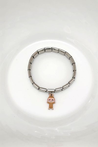 SherDesing Charm Brown Labubu Attached Steel Bracelet