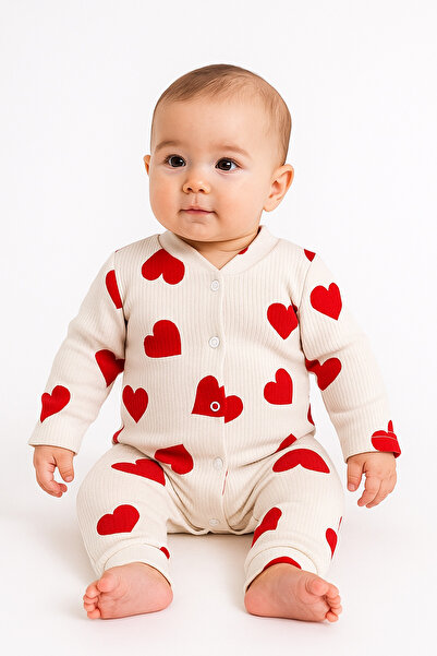 AKİ MODA KİDS Aki Moda Kids Baby Girl Newborn Hearted Jumpsuit