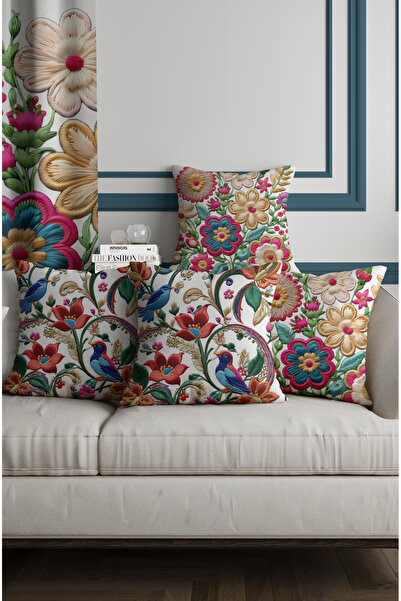 ALAMODECOR Set de cu imprimeu huse de pernă cu model de păsări și flori, cu aspect de tricotat, cu două fețe, digital