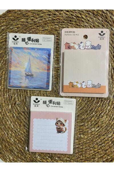 ŞİMŞEK KIRTASİYE BİJUTERİ 3 قطع ورق ملاحظات لاصق ملون للمكتب المدرسي 75*75 مل...