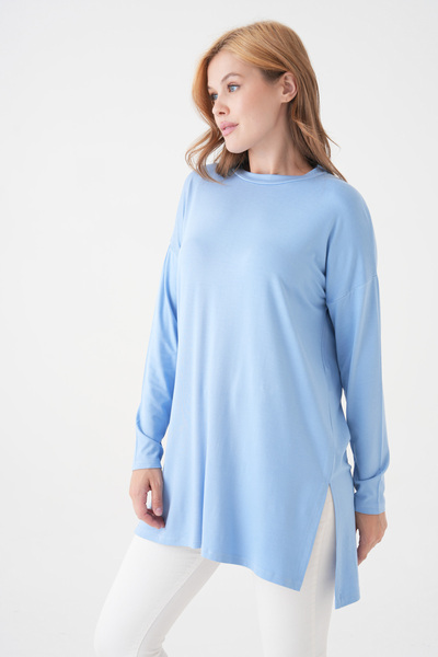 mermaya Premium ποιότητα, γαλάζιο, χτενισμένο βαμβακερό τουνίκ.