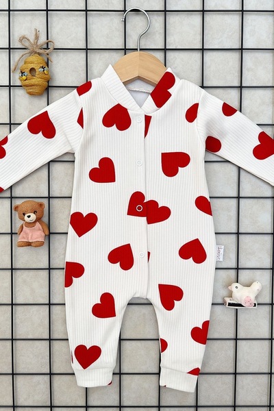 AKİ MODA KİDS Aki Moda Kids Baby Girl Newborn Hearted Jumpsuit