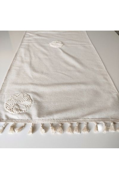 denizli hatırası Handcrafted Embroidered Natural Organic Linen Authentic Tasseled Runner 45X120 cm