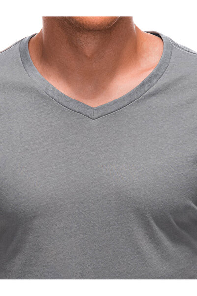 Edoti Pánské základní tričko s výstřihem do V EM-TSBS-0101 - šedý melanž