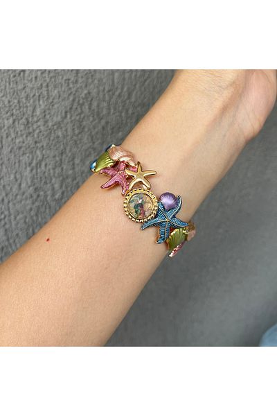 BURÇİN AKSESUAR Natural Stone Seashell Oyster Detailed Design Elastic Bracelet
