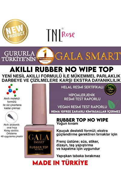 gala smart Rubber No Wipe Top Coat Kauçuk Destekli Yoğun Kıvamlı Top Coat 10 Ml