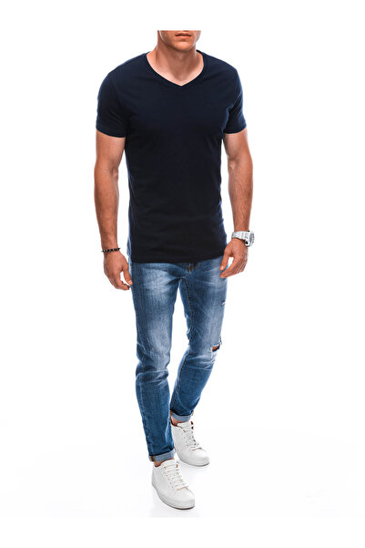 Edoti Pánské základní tričko s výstřihem do V EM-TSBS-0101 - tmavě modré