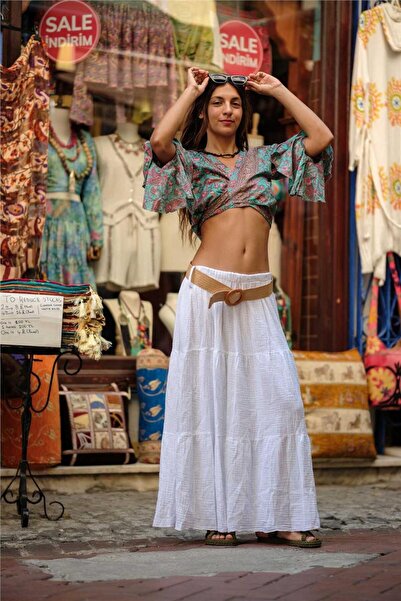 Miss Boheme White Color Muslin Belt Detailed Skirt