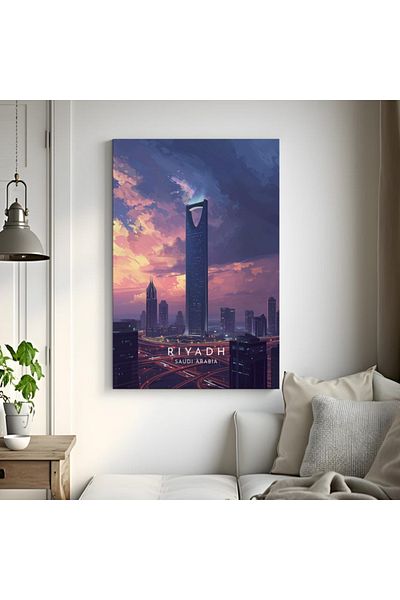 Nuqta Canvas Painting - Riyadh Skyline at Sunset in Artistic Style
