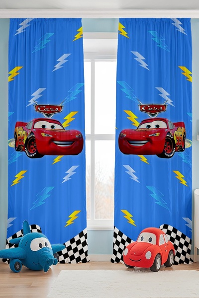 EVPANYA Racer Blue Mcqueen Patterned Children's Baby Room Background Curtain (Single Wing Pricing)
