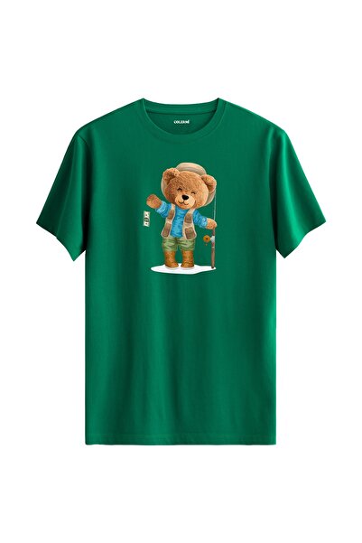 Colermi تي شيرت مطبوع عليه دمية دب الصيد - تي شيرت بتصميم دمية دب من القطن بن...