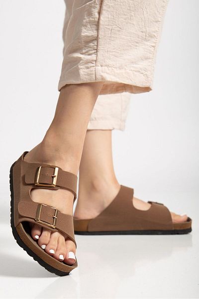 Elisay Moda YÜRÜMEK BIZIMLE GÜZEL Unisex Orthopedic Sole Slippers Double Strap Buckle Daily & Out Slippers