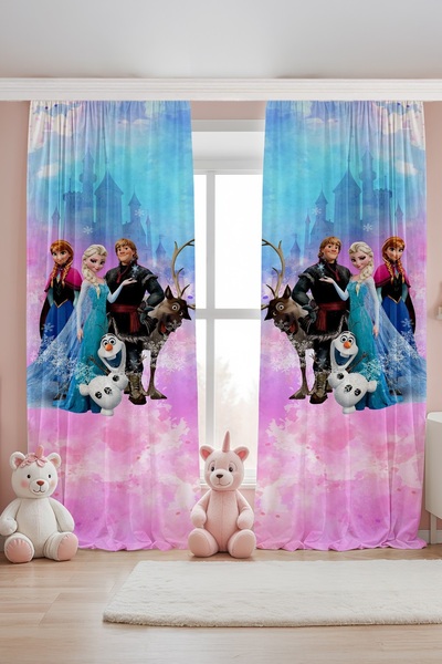 EVPANYA Castle Elsa and Her Friends Patterned Children's Baby Room Background Curtain (Single Wing Pricing)
