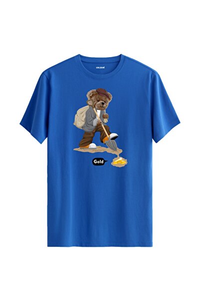 Colermi تي شيرت مطبوع عليه دمية دب Gold Miner - تي شيرت بتصميم قطن 100%