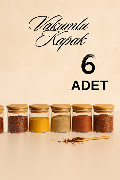 ZURİ DESİGN 6'lı Düz Cam Baharatlık Seti – Hava Geçirmez Vakum Bambu Kapaklı ...