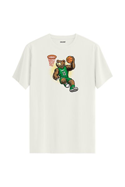 Colermi Basketball Player Slam Dunking with Green Jersey Bear Printed T-Shirt...