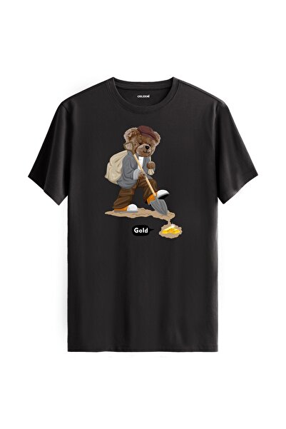 Colermi تي شيرت مطبوع عليه دمية دب Gold Miner - تي شيرت بتصميم قطن 100%