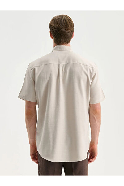 LC Waikiki Ανδρικό πουκάμισο SOUTHBLUE Beige Regular Fit με κοντό μανίκι με λινό εμφάνιση