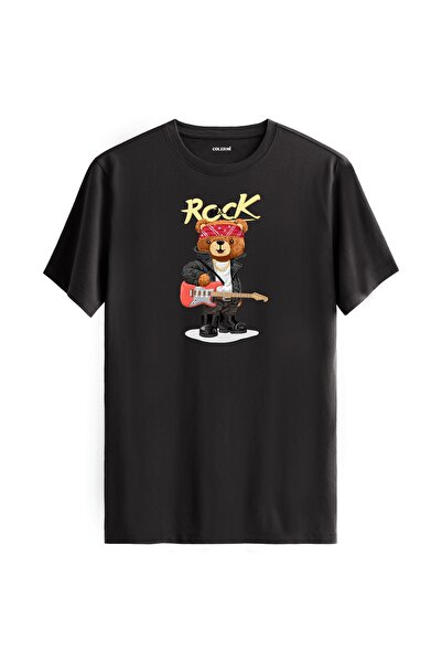 Colermi تي شيرت مطبوع عليه Rock Guitarist Teddy Bear - تي شيرت بتصميم Rock Be...