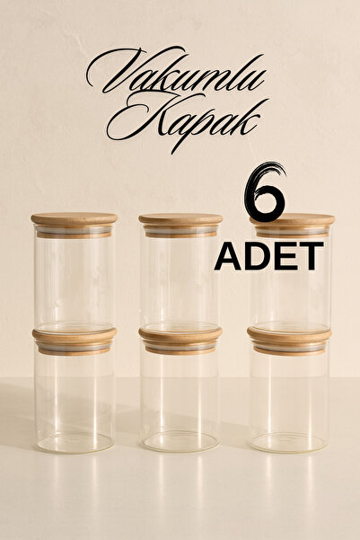 ZURİ DESİGN 6'lı Düz Cam Baharatlık Seti – Hava Geçirmez Bambu Vakum Kapaklı ...