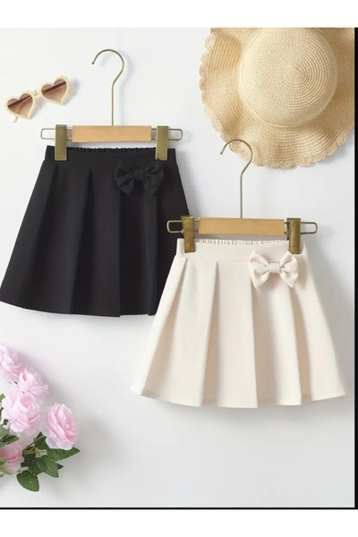 CARABO MODA Fusta mini din 2 piese pentru fetiță, cu pliuri în față și detaliu de fundă elastică în spate