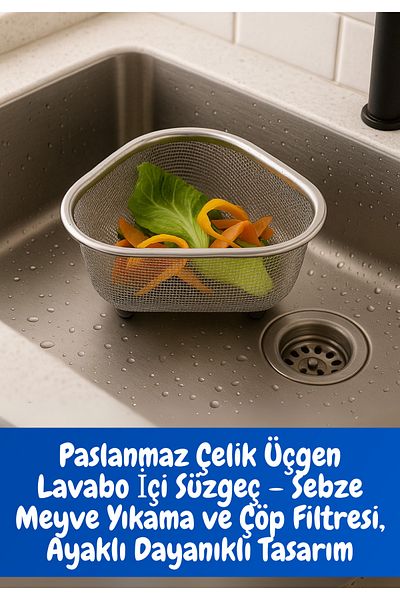 BRE HOME Stainless Steel Triangle Sink Strainer Vegetable Fruit Garbage Filter with Stand 20cm