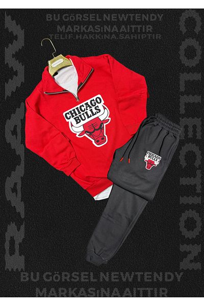 NEW TRENDY COLLECTİON Chigago Bulls Fan Dikyaka Sweatshirt Sweatpants 2 Fan Set Combination