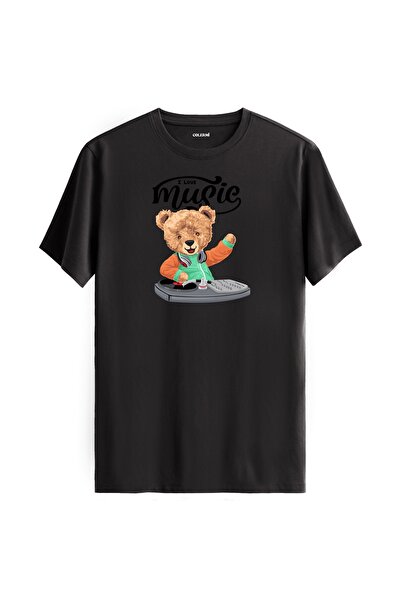 Colermi تي شيرت مطبوع عليه دمية دب DJ للجنسين - تي شيرت بتصميم قماش قطني فاخر...