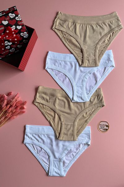 VicTroy Capital |   4 Pieces of Leather and White Color Triangle Women's Panties Feel Soft Touch (Elosia-51E05)