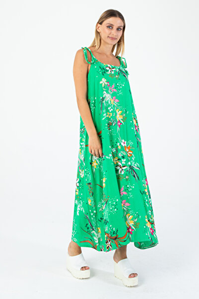 Nuevo Γυναικείο Καλοκαιρινό Μακρύ Φόρεμα Μάξι με Πράσινο Floral Σχέδιο και Τι...