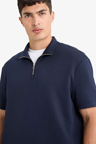 DeFacto Μπλουζάκι με κοντό μανίκι με κανονική εφαρμογή με γιακά με μισό φερμουάρ Modal ανάμεικτο βαρύ ύφασμα B6502AX25AU