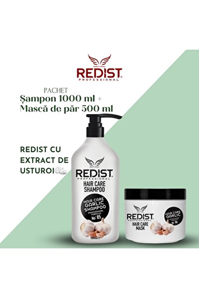 Redist Set profesional pentru creșterea părului și împotriva căderii părului cu extract de usturoi, Redist, șampon 1000 ml și