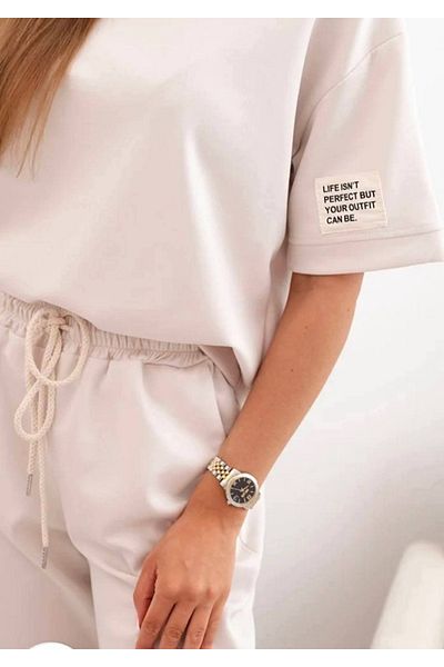 Gloryland Compleu sport-casual, mesaj *Life isn*t perfect, but your life can be*, bej