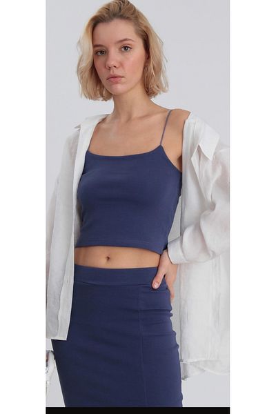 nesli Women's Rope Strap Premium Quality Navy Blue Crop Ness433566**