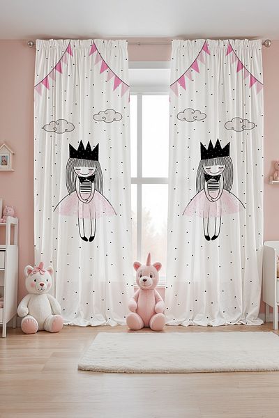 EVPANYA Black Crowned Girl Patterned Children's Baby Room Background Curtain (Single Wing Pricing)