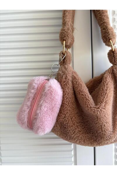 luckyjoys حقيبة AirPods من القطيفة باللون الوردي الفاتح/محفظة صغيرة/سلسلة مفا...