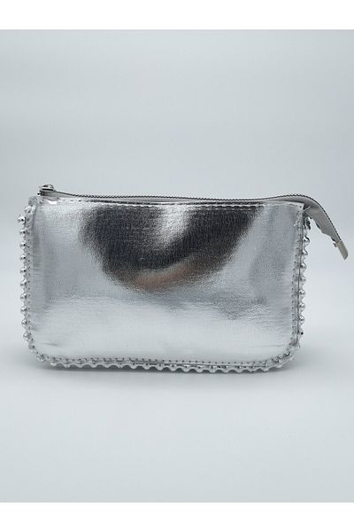Silblack Pearl Corner Silver Women's Shoulder Bag with Chain Strap - 2 Compartments 3 Compartments Trend Model