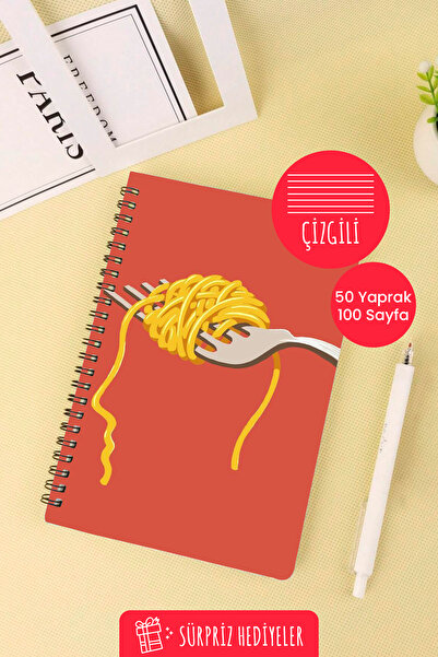 Anime Marketi دفتر مدرسي حلزوني مقاس A5 بتصميم سباغيتي 50 ورقة 100 صفحة - مسطر