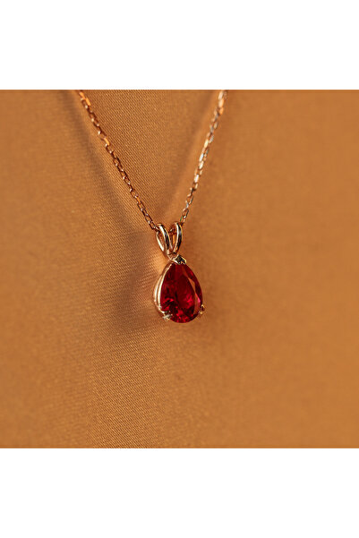 SİLVERCİTYBYEVA 925 Ayar Altın Kaplama Damla Yakut Kolye, Rose Altın Seçenekl...
