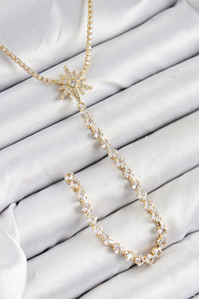 Skygo قلادة من النحاس الأصفر والزركون بحجر القطب النجمي موديل Y - TJ-BKO10448