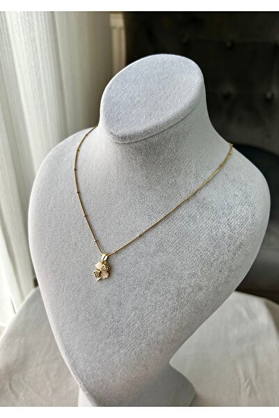 shop 4 Yapraklı Yonca Uçlu Taşlı Çelik Kolye