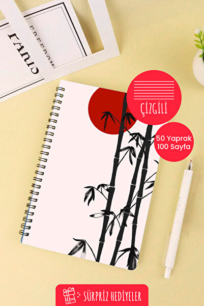 Anime Marketi دفتر مدرسي حلزوني مقاس A5 بتصميم الثقافة اليابانية 50 ورقة 100 صفحة - مسطر