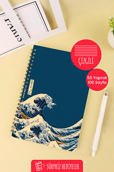 Anime Marketi دفتر مدرسي حلزوني مقاس A5 بتصميم الثقافة اليابانية 50 ورقة 100 صفحة - مسطر