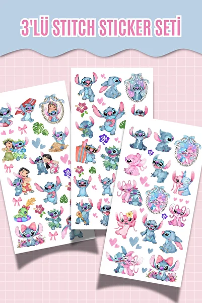 Hume Craft 3-Piece Stitch Sticker Set – Cute Character Themed Decorative Stickers – (Agenda, Bullet Journal)