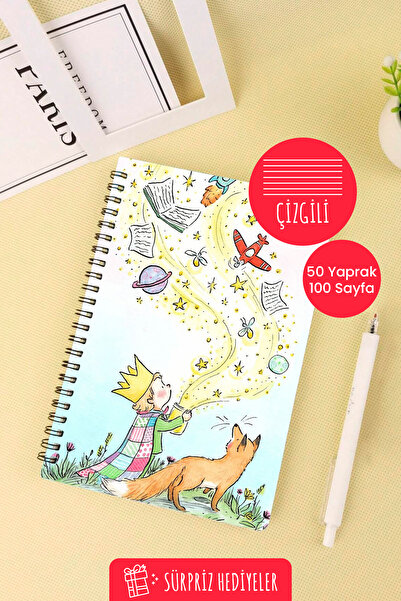 Anime Marketi دفتر مدرسي حلزوني مقاس A5 بتصميم الأمير الصغير 50 ورقة 100 صفحة - مسطر