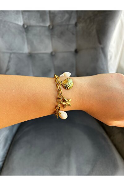 shop Deniz Kabuklu Midyeli Deniz Yıldızlı Çelik Yaz Bilekliği