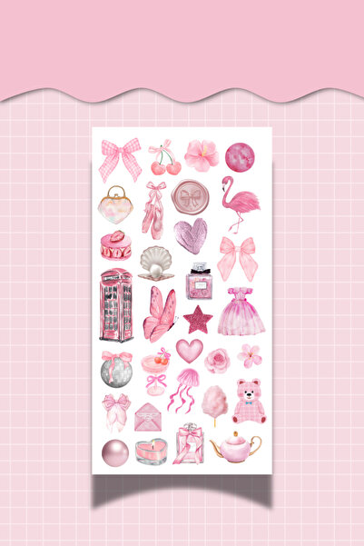 Hume Craft 3-Piece Pink Sticker Set – Pink Themed Decorative Stickers – (Agenda, Bullet Journal, Scrabook)