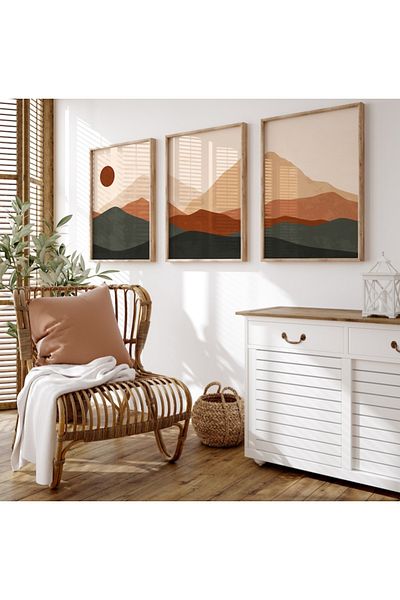 Nuqta Three canvas paintings - mountain views in an abstract artistic style