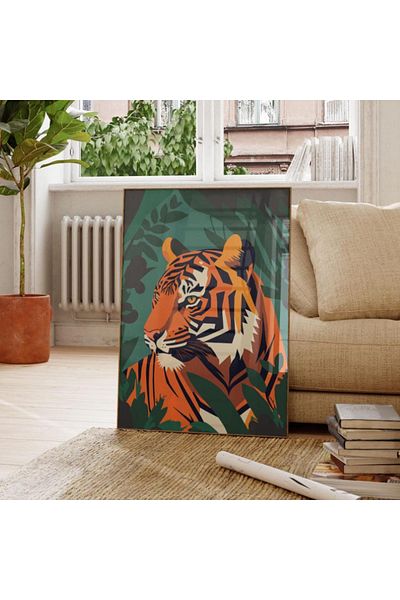 Nuqta Canvas Painting - Tiger in the Jungle in Vector Art Style